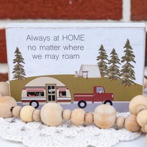 Camper Decor CAMPING Wooden Block Sign Camp Trailer Pine Tree Summer Decorations